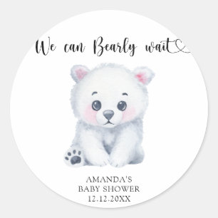 Adesivo Redondo Bebê urso polar - mal podemos esperar