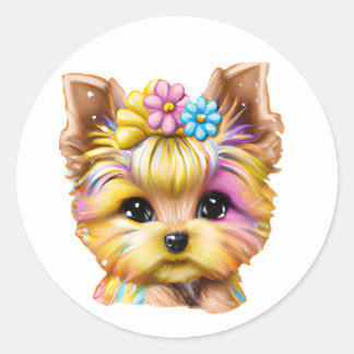 Adesivo Redondo Bebê-Yorkie bonito e adorável