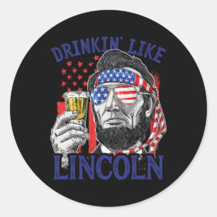 Adesivo Redondo Bebendo Como Lincoln 4 de Julho Abraham Abe Amer