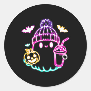 Adesivo Redondo Bebendo De Café Fantasma Retro Ghost Spooky Hallow
