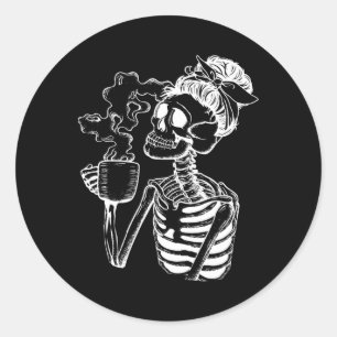 Adesivo Redondo Bebendo de Café Halloween Professor preguiçoso Di