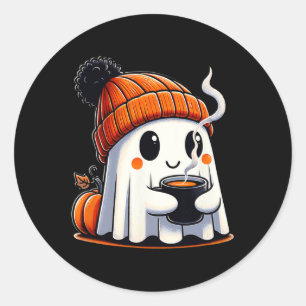 Adesivo Redondo Bebendo de Coffee Cute Kawaii