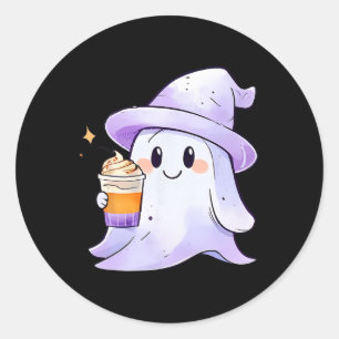 Adesivo Redondo Bebendo Fantasma Bonito Café Casal Café Halloween