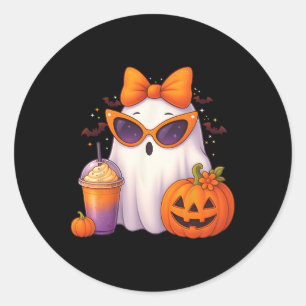 Adesivo Redondo Bebendo Fantasma Fantasma Fantasma Feliz Pumpkin F