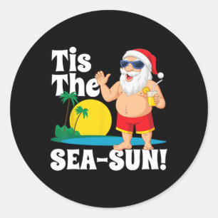 Adesivo Redondo Bebendo Papai Noel É O Natal Do Sol Do Mar Em