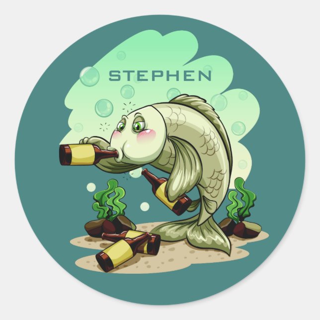 Adesivo Redondo Bebendo Peixe com autocolantes personalizados (Frente)