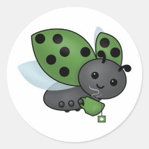 Adesivo Redondo Bebendo Tea Ladybug Clássico Round Sticker