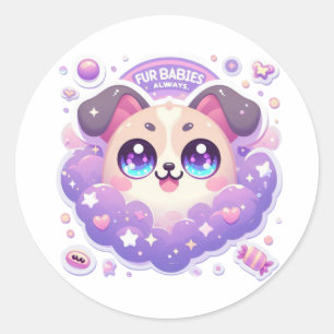 Adesivo Redondo Bebês De Peles Sempre Cortados Kawaii Puppy Artesa