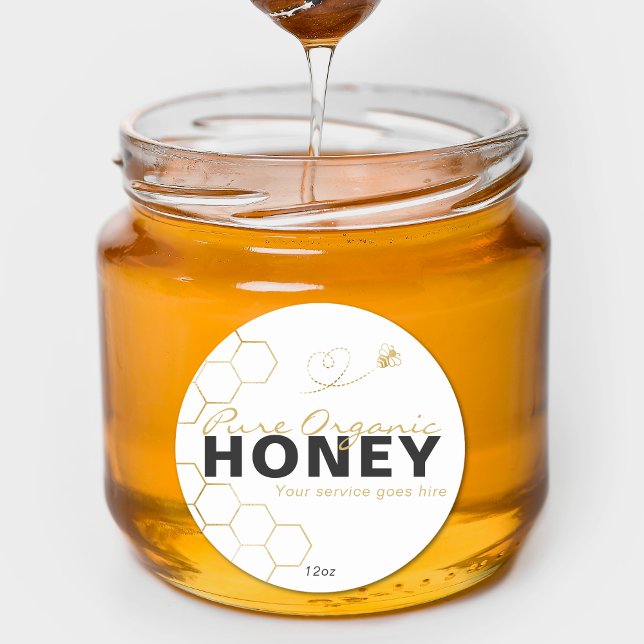 Adesivo Redondo Bebês Dourados de Mel Moderno (Modern Honey Gold Bees Honeycomb Classic Round Sticker)