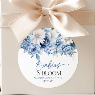 Adesivo Redondo Bebês em Flor Bebê Azul Floral Múltiplos Chá de Be