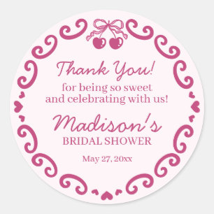 Adesivo Redondo Bebida Bridal Do Bolo De Bolo De Cereja Retro Rosa