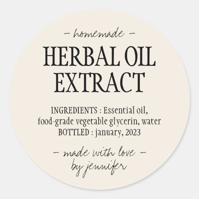 Adesivo Redondo Bebida caseira Creme marfim Extrato de óleo herbal (Frente)