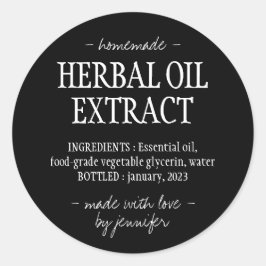 Adesivo Redondo Bebida caseira Extrato de óleo herbal preto creme