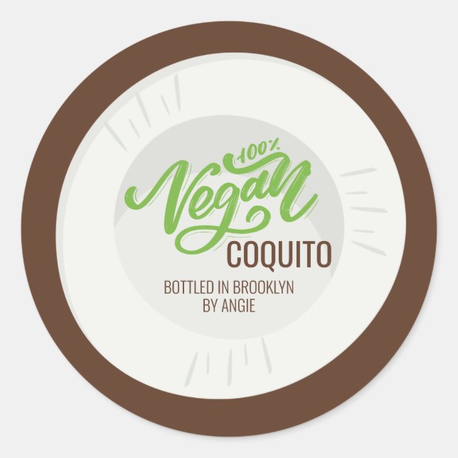 Adesivo Redondo Bebida Coconut De Coquito De Coquito Vegan (Frente)
