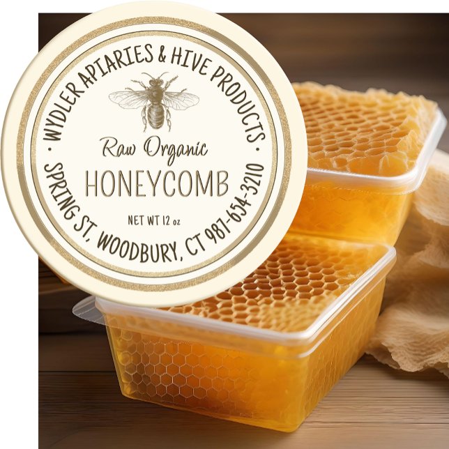 Adesivo Redondo Bebida Dourada Raw Organic Honeycomb Grunge Border (Criador carregado)