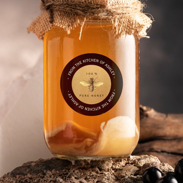 Adesivo Redondo Bebida Kraft, Cozinha de Mel, caseira, com Circula (Custom Circular Homemade Honey Kitchen Kraft Bee Classic Round Sticker)