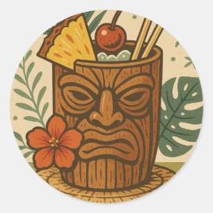Adesivo Redondo Bebida Tropical Retro Tiki Festa Havaiana Aniversá