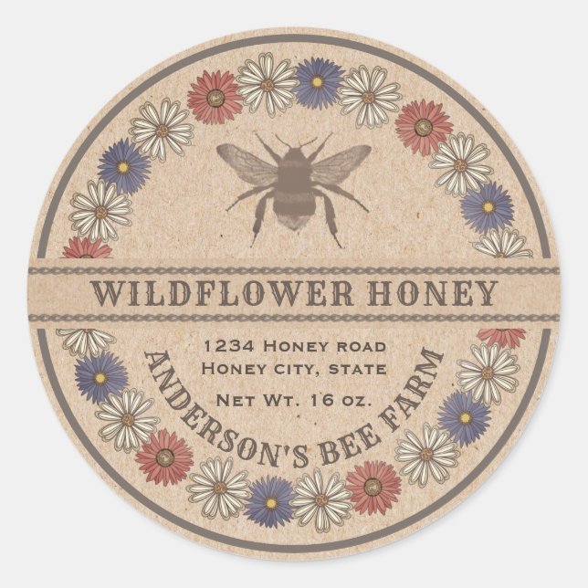 Adesivo Redondo Bebida vegetativa Rótulo frasco de mel Kraft (Frente)