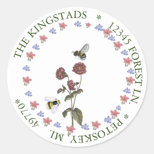 Adesivo Redondo BEBIDAS COM rótulo de endereço para flores (Frente)