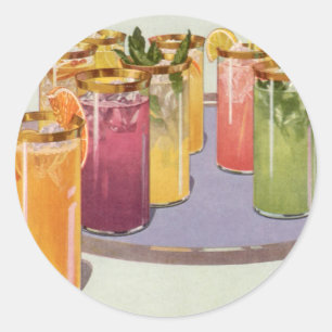 Adesivo Redondo Bebidas congeladas vintage em uma bandeja