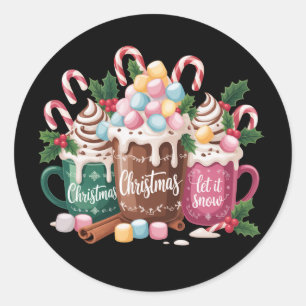 Adesivo Redondo Bebidas de Natal Pink Coquette Café de Gengibre
