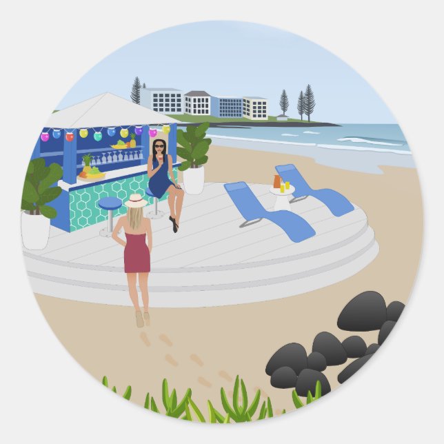 Adesivo Redondo Bebidas no Bar de Praia (Frente)