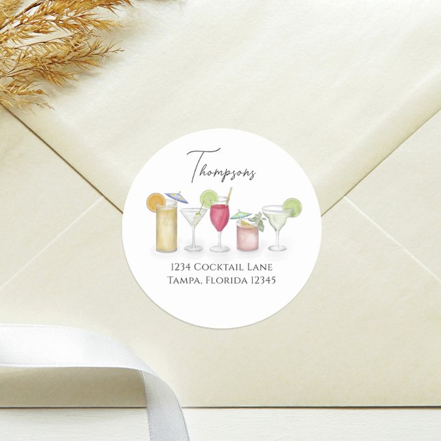 Adesivo Redondo Bebidas Simples Cocktail Endereço de Devolução de  (Criador carregado)