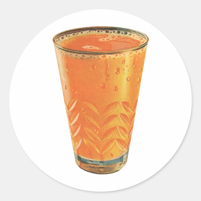 Adesivo Redondo Bebidas Vintage, Vidro de Sumo Laranja (Frente)