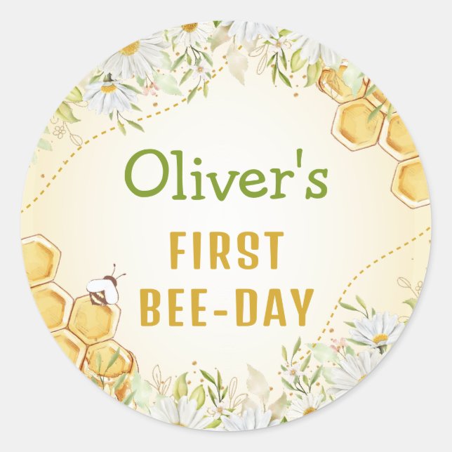 Adesivo Redondo Bee 1rua, Garoto Amarelo Festa de aniversário (Frente)