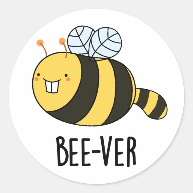 Adesivo Redondo Bee Bee Beaver Animal Bee Pun (Frente)