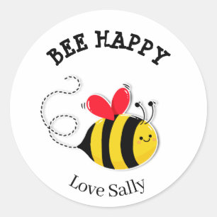 Adesivo Redondo Bee Button crachá Bee Happy