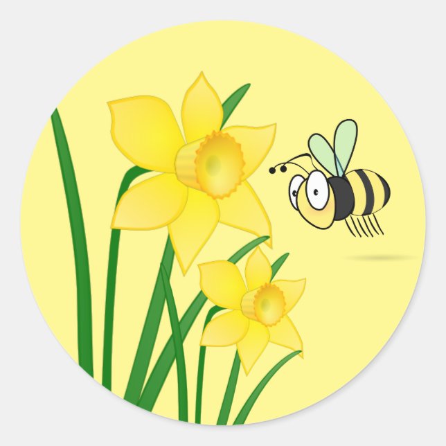 Adesivo Redondo Bee Daffodils Stickers (Frente)
