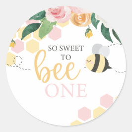 Adesivo Redondo Bee Day Bumblebee primeiro aniversario rosa floral