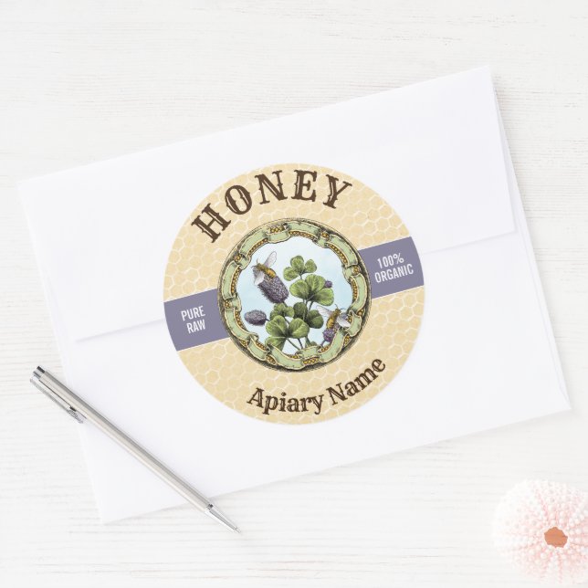 Adesivo Redondo Bee e Clover Honey Jar (Envelope)