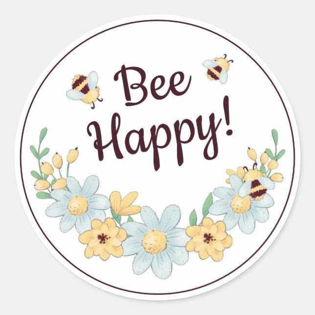 Adesivo Redondo Bee Happy Bumblebee (Frente)