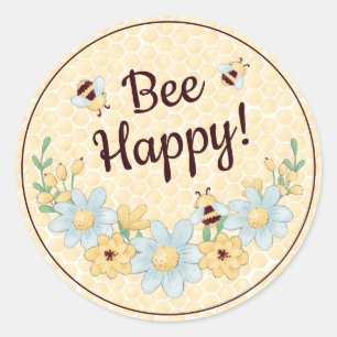 Adesivo Redondo Bee Happy Cute Bee Honeycomb Sticker