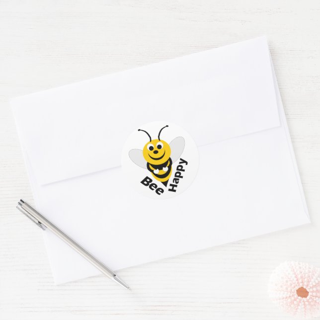 Adesivo Redondo Bee Happy Round (Envelope)