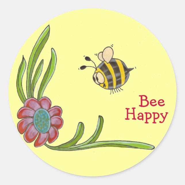 Adesivo Redondo Bee Happy Sticker (Frente)