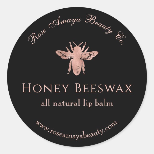 Adesivo Redondo Bee Honey Beeswax Rosa Beleza Dourada Cosmética (Frente)
