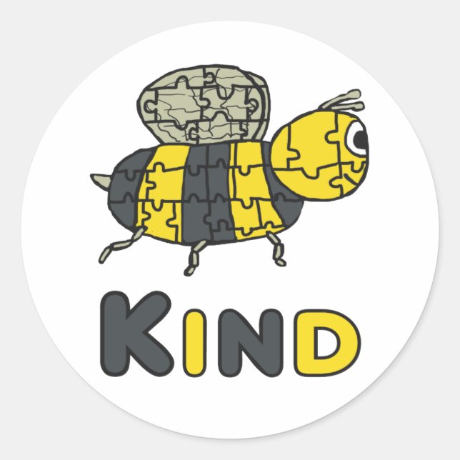 Adesivo Redondo Bee Kind Quebra-cabeça (Frente)