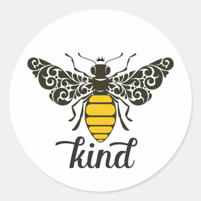 Adesivo Redondo Bee Kind | Ser gentil | Abelhas Ornamentados (Frente)