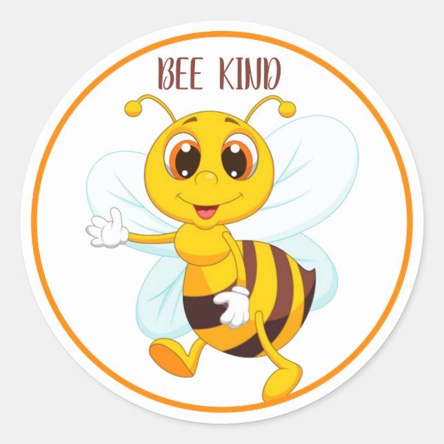 Adesivo Redondo "Bee Kind to All" Desenho Amarelo de Abelhas Negra (Frente)