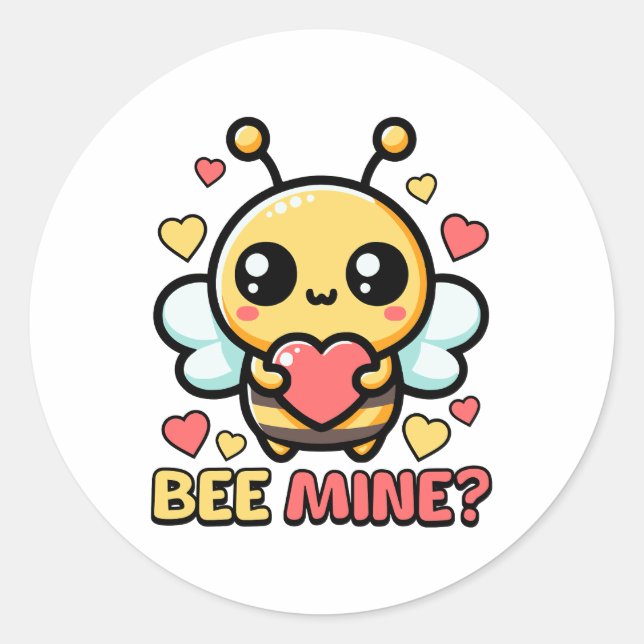 Adesivo Redondo Bee Mine! Bonito Bumble Be Pun Cartoon (Frente)