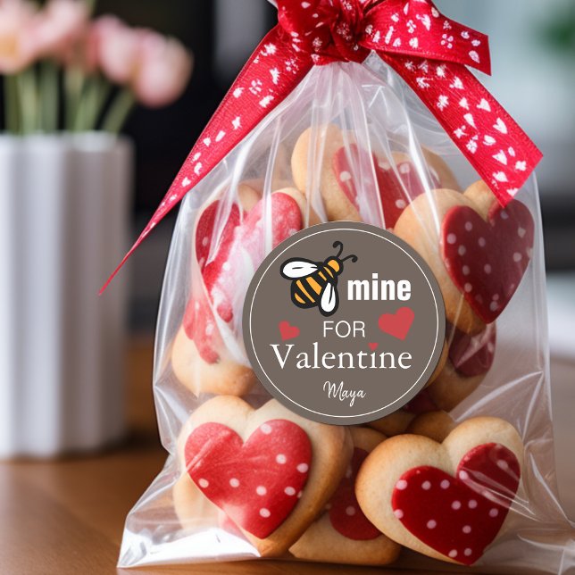 Adesivo Redondo Bee Mine Favor do Namorados (Bee Mine Valentine Favor Name Classic Round Sticker)