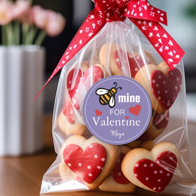 Adesivo Redondo Bee Mine Favor do Namorados (Bee Mine Valentine Favor Name Classic Round Sticker)