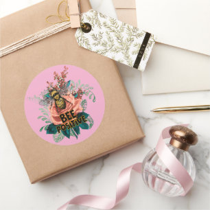Adesivo Redondo Bee Positive Floral Vibes