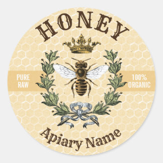 Adesivo Redondo Bee Wreath and Crown Honey Jar