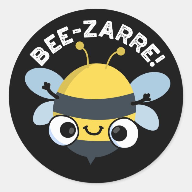 Adesivo Redondo Bee zarre Funny Bizarre Bee Pun Dark BG (Frente)