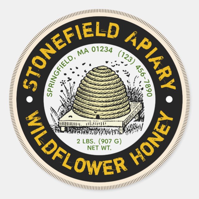 Adesivo Redondo Beehive Business Name Antique White Stickers (Frente)