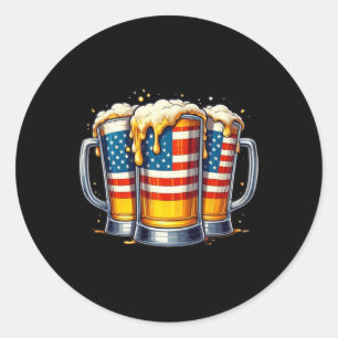 Adesivo Redondo Beer American Flag 4 De Julho Bebendo De Homens